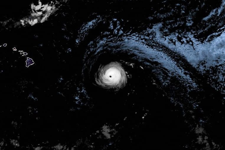 A satellite view of a hurricane spiral.