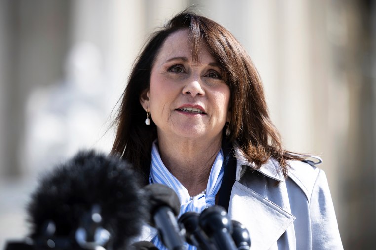 Louisiana Attorney General Liz Murrill speaks with reporters outside the U.S. Supreme Court after justices heard oral arguments in Murthy v. Missouri, a first amendment case involving the federal government and social media platforms in Washington, D.C., March 18, 2024. 