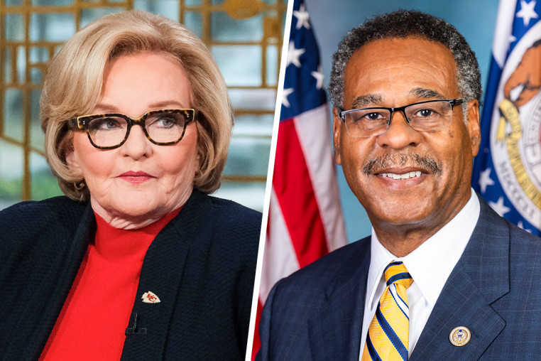 A split composite image of Claire McCaskill, left, and Emanuel Cleaver
