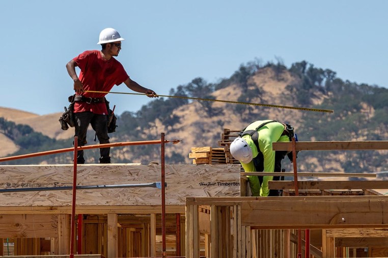 New homes under construction in Vacaville, Calif., on Wednesday, Sept. 3, 2025. 