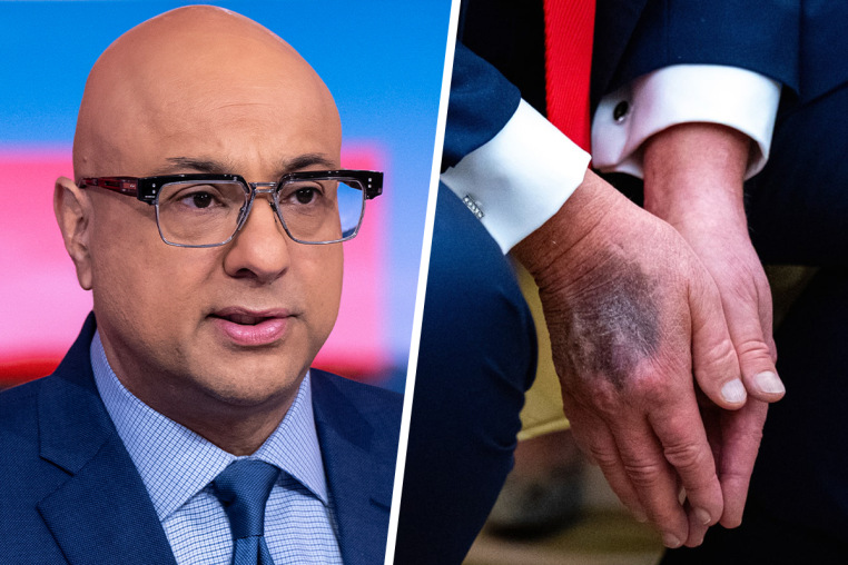 A split composite image of Ali Velshi, left, and President Donald Trump.