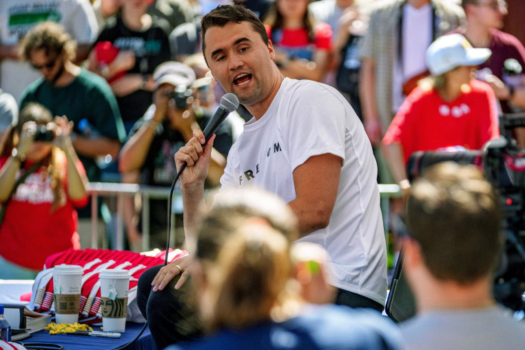 Charlie Kirk speaks outside
