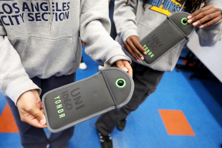 cell phone ban, high school, los angeles students yondr cellphone pouch pouches