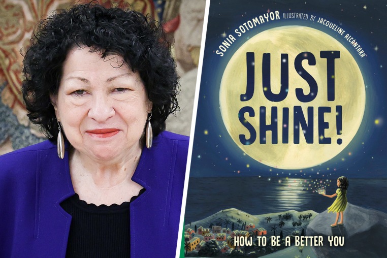 Side by side of Justice Sonia Sotomayor and her new children's book "Just Shine!"