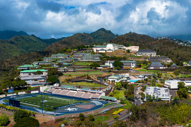 An aerial view shows the Kamehameha Schools campus.