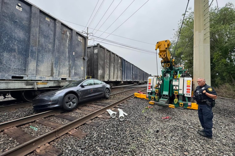 A Pennsylvania towing company was called to assist Sinking Spring Borough and Western Berks Fire Department moving a Tesla that had come to rest on active railroad tracks.