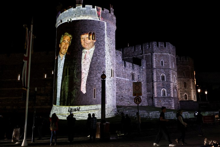 Image of President Donald Trump alongside disgraced financier Jeffrey Epstein is projected on Windsor castle