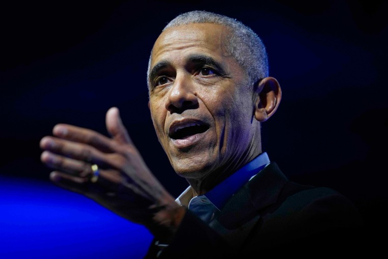 Former President Barack Obama speaks in Chicago in 2024. 