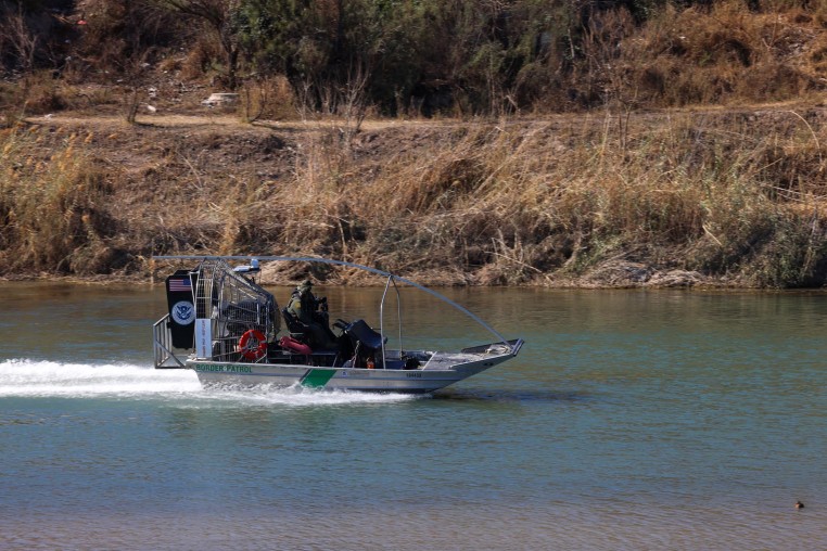 A U.S. Border Patrol officer deploys on the Rio Grande on a patrol of the US-Mexico border at Eagle Pass, Texas, on Jan. 24, 2025.