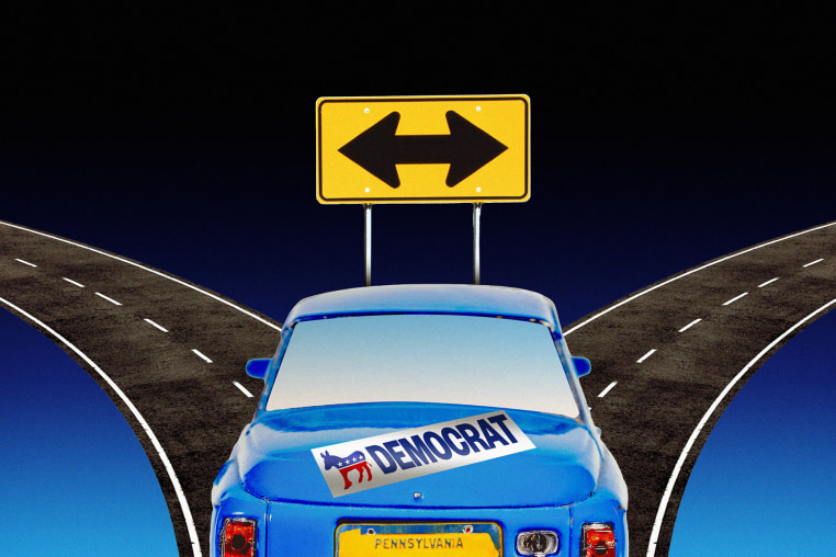 Photo illustration of a car approaching a divided road 