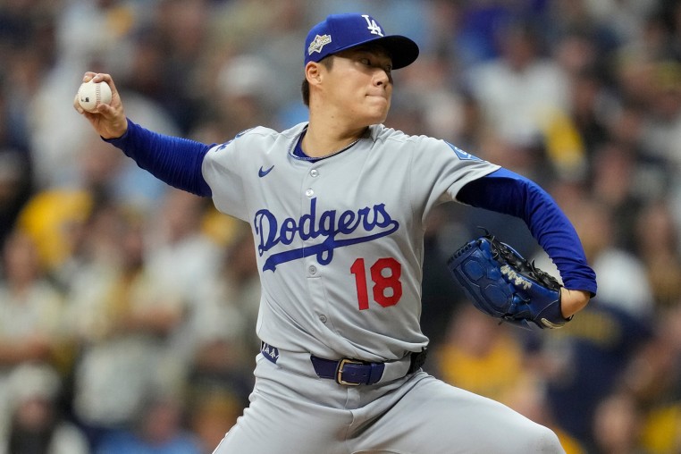 NLCS Dodgers Brewers Baseball Yoshinobu Yamamoto pitcher