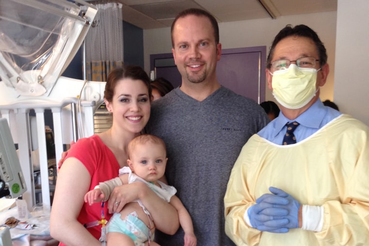 Jeff, Caroline and Eliana with Dr. Kohn before she underwent gene therapy for ADA-SCID.