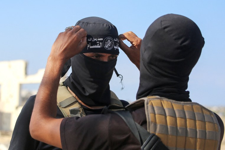 Hamas militants with the al-Qassam Brigades