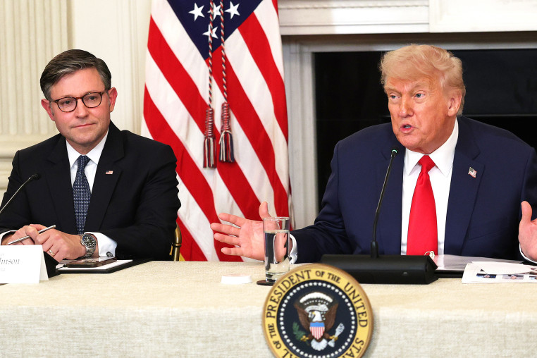 U.S. President Donald Trump alongside Speaker of the House Mike Johnson.