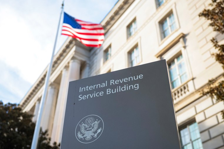The Internal Revenue Service (IRS) sign and building in Washington, D.C.