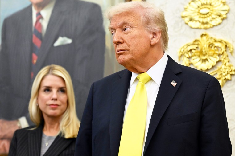 President Donald Trump and Pam Bondi in the Oval Office.