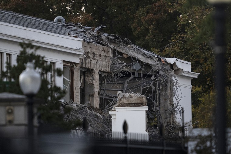 A general view of the ongoing construction works on the White House grounds.