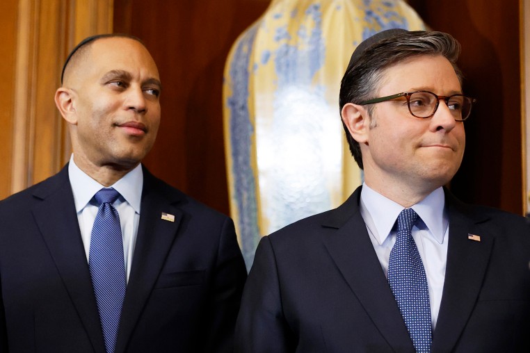 U.S. House Minority Leader Hakeem Jeffries and U.S. Speaker of the House Mike Johnson.