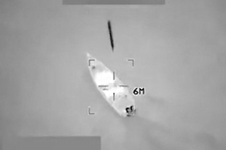 A video posted by Defense Secretary Pete Hegseth on X reportedly shows U.S. military forces conducting a strike on a vessel in the Caribbean Sea on Oct. 23, 2025. 