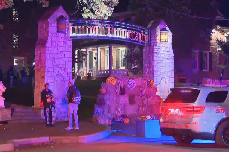 Police arrive at Lincoln University in Chester County, Pennsylvania, after reports of a shooting on campus Saturday night.