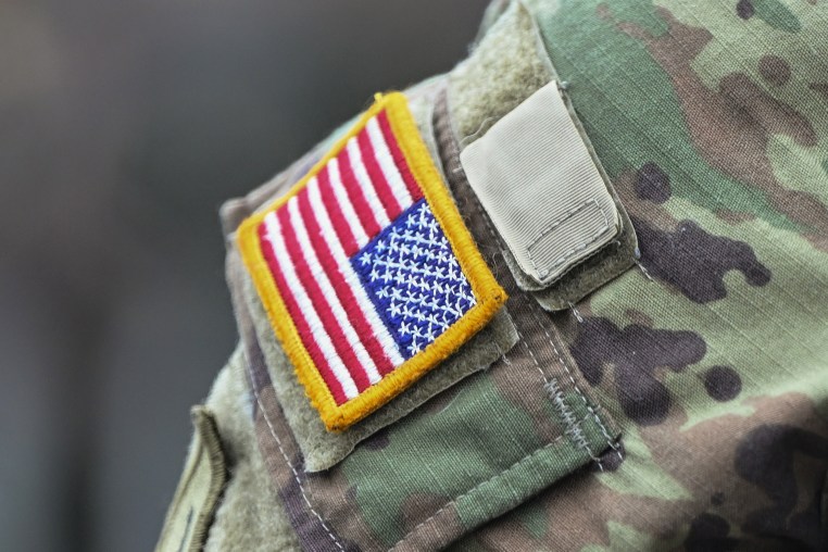 A U.S. Army patch on the sleeve of an American soldier.
