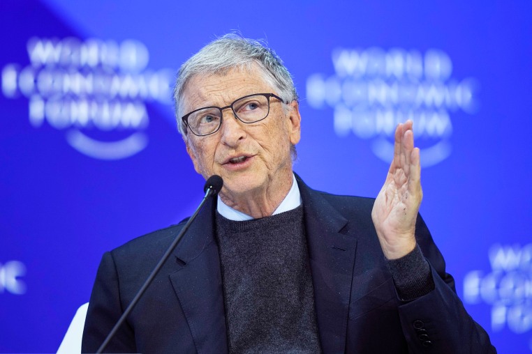Bill Gates takes part in a panel at the Annual Meeting of World Economic Forum in Davos, Switzerland, Wednesday, Jan. 17, 2024.