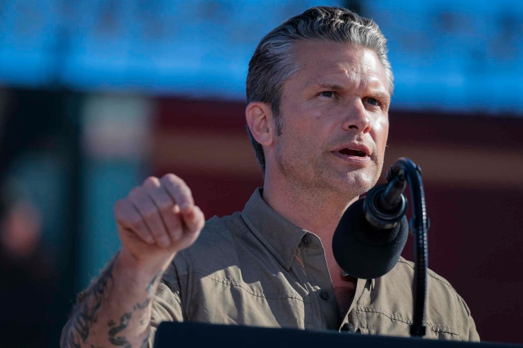 U.S. Secretary of War Pete Hegseth speaks at the United States Marine Corps 250th birthday celebration at Marine Corps Base Camp Pendleton  on October 18 in Oceanside, Calif.