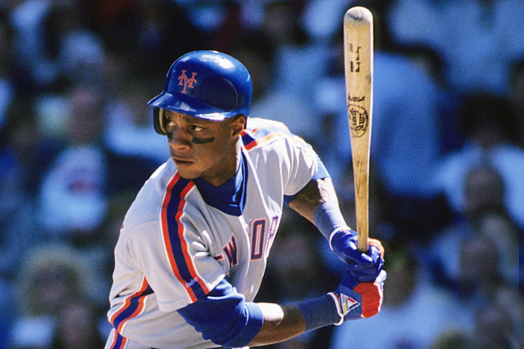 Darryl Strawberry bats for the New York Mets batting in 1988. 