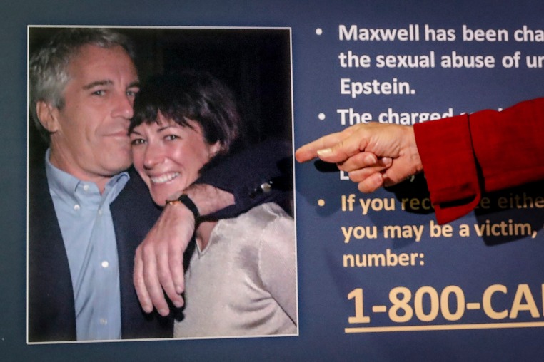 Jeffrey Epstein and Ghislaine Maxwell appear in a news conference photo.