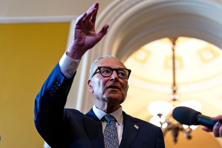 Chuck Schumer outside of the Senate Chamber at the U.S. Capitol.