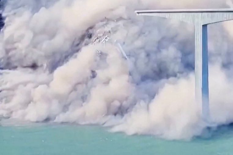 Video from social media shows part of the bridge in China's Sichuan province collapsing, with no reports of casualties.
