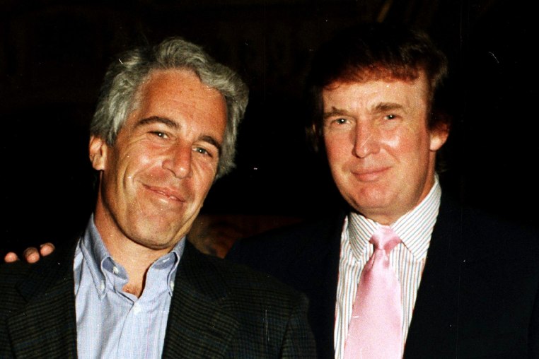 Jeffrey Epstein and Donald Trump in 1997 at the Mar-a-Lago estate.