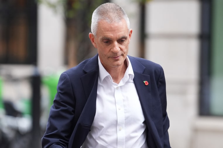 Outgoing BBC Director-General Tim Davie outside BBC Broadcasting House in London following his resignation.
