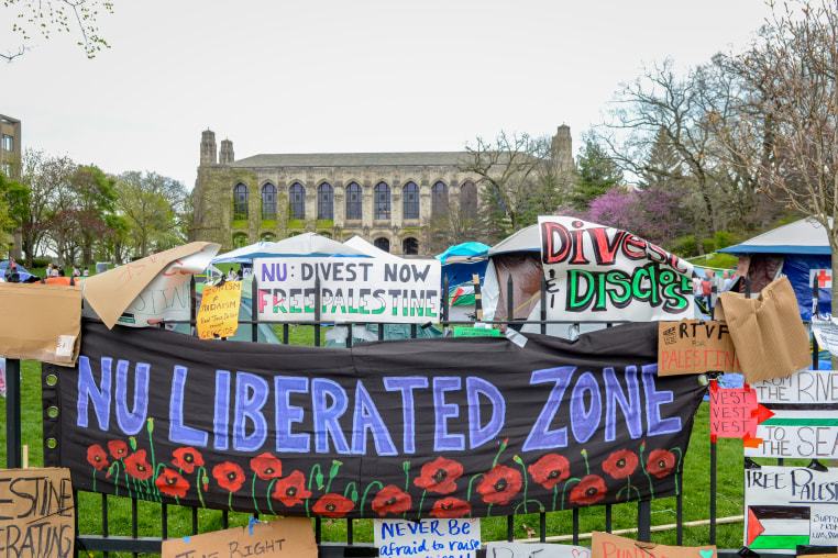 Pro-Palestinian protest outside Northwestern University.