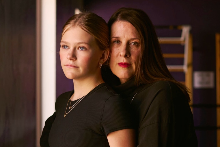 Anne Marie Hukriede and her daughter Vivian at a dance studio in Centennial, Colo.