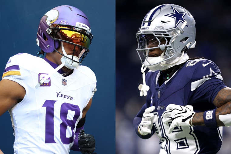 Justin Jefferson #18 of the Minnesota Vikings; CeeDee Lamb #88 of the Dallas Cowboys.