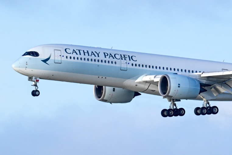 A Cathay Pacific Airlines plane in the air