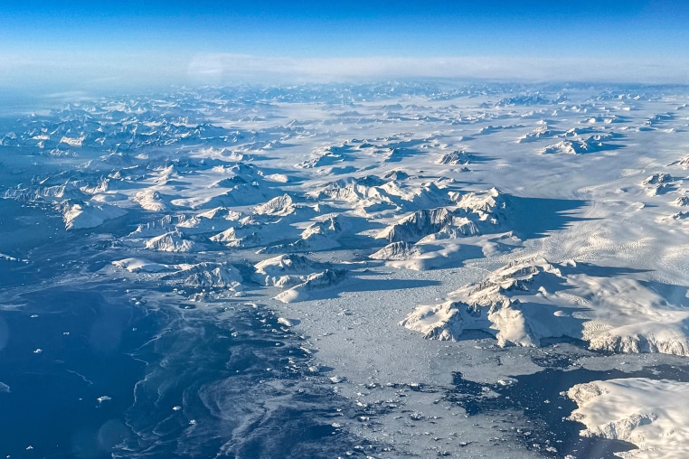 A view of flying over the arctic near Greenland on Oct. 23 2025.