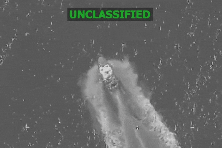 Video released by U.S. Southern Command shows a U.S. strike on vessel allegedly engaged in drug trafficking in the Eastern Pacific on Dec. 15, 2025.