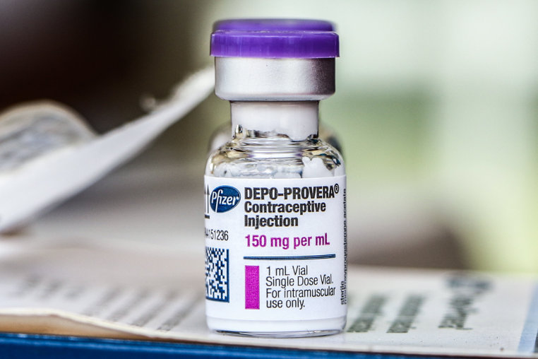 Pfizer contraceptive, Depo Provera, is displayed during the