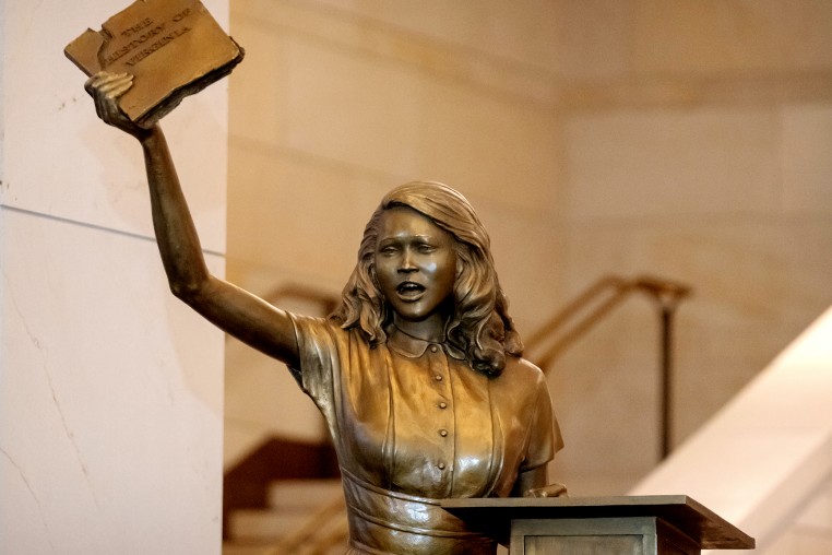 A statue of Virginia civil rights activist Barbara Rose Johns, whose statue will replace one of Robert E. Lee as one of Virginia's two statues on display at the Capitol, is unveiled Tuesday in Washington, D.C.