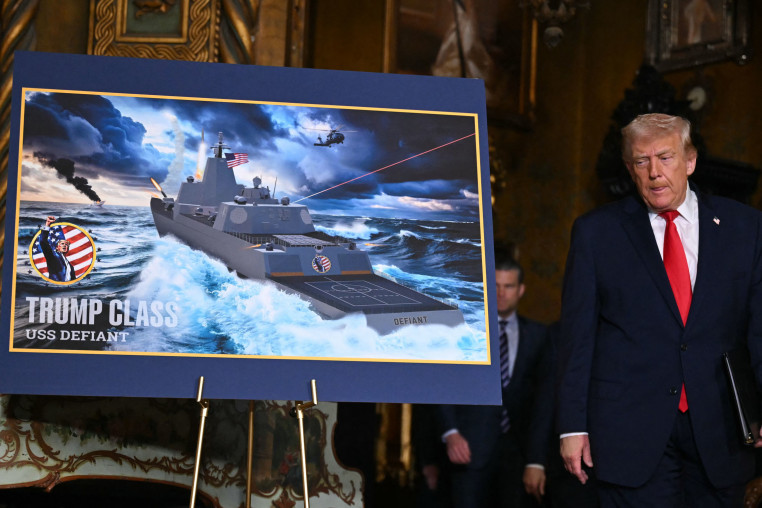 President Donald Trump arrives to announce the U.S. Navy's new Golden Fleet initiative, unveiling a new class of warships, at Mar-a-Lago in Palm Beach, Fla., on Dec. 22, 2025. 