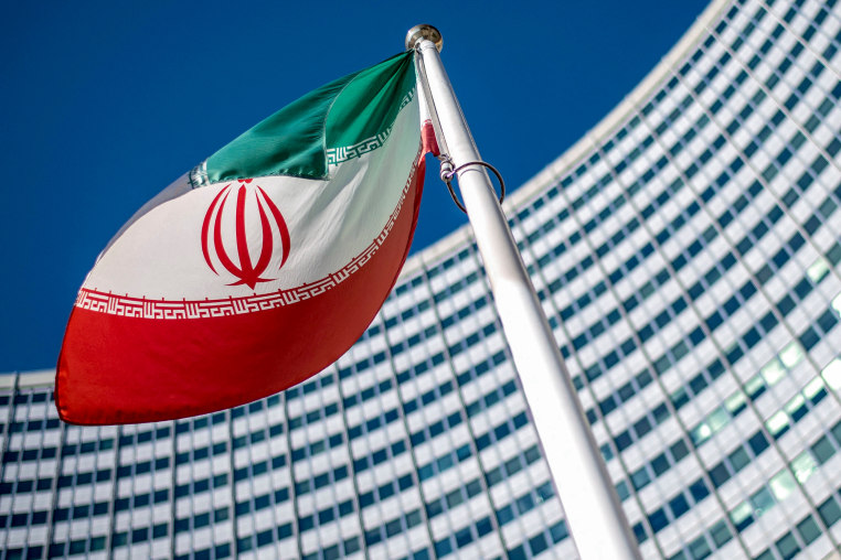 An Iranian flag flutters outside of the UN headquarters.