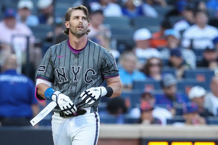 Sep 20, 2025; New York City, New York, USA; New York Mets second baseman Jeff McNeil (1) reacts after striking out to end the sixth inning against the Washington Nationals at Citi Field. Mandatory Credit: Wendell Cruz-Imagn Images