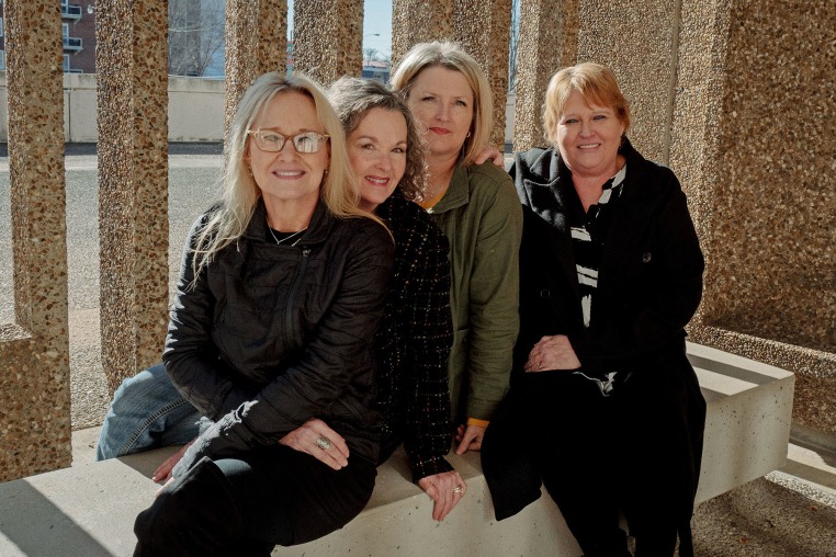 From left, Kerri Jackson, Cheryl Almond, Kim Williams and Lisa Ball outside the Tulsa County Courthouse on Jan. 12, 2026.