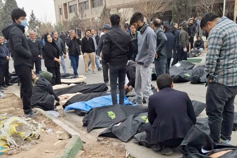 Videos showing more than 200 bodies in bags laying on floor in buildings beside Iran's largest cemetery (circulated Jan 13, 2025)