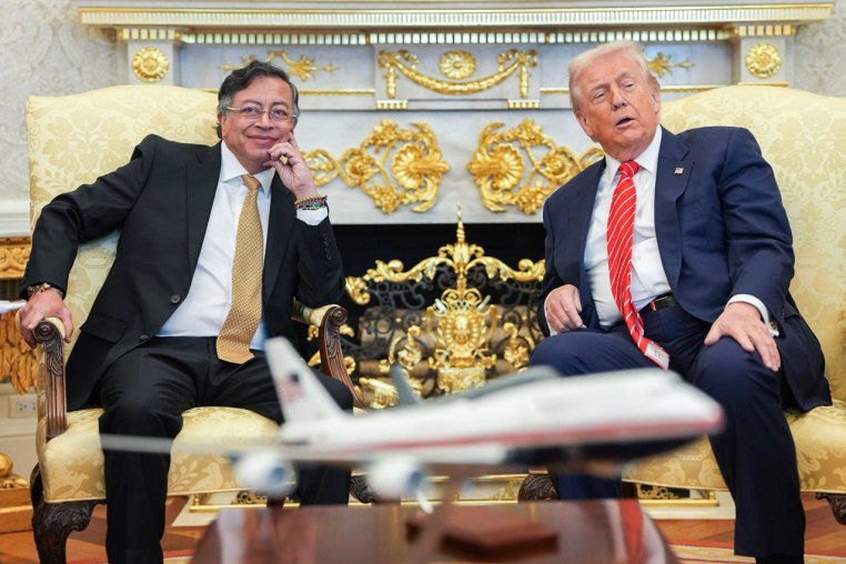 Gustavo Petro, left, and Donald Trump both seated in the Oval Office