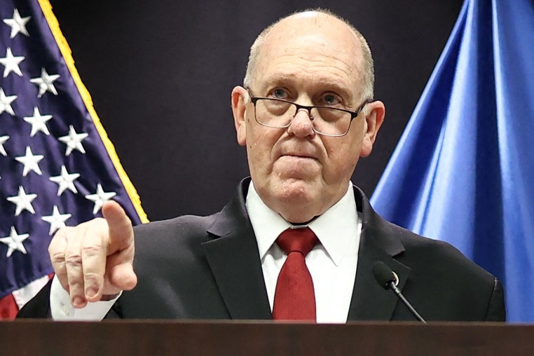 White House border czar Tom Homan speaks at the Bishop Henry Whipple Federal Building in Minneapolis 