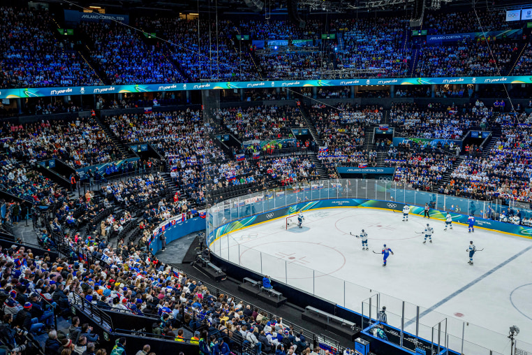 A general view of Milano Santagiulia Ice Hockey Arena.