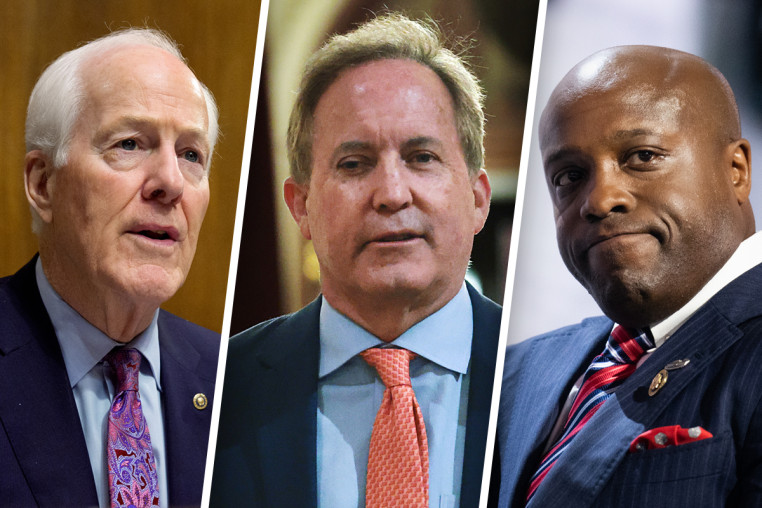 From left, Sen. John Cornyn, R-Texas, Texas Attorney Gen. Ken Paxton and Rep. Wesley Hunt, R-Texas.